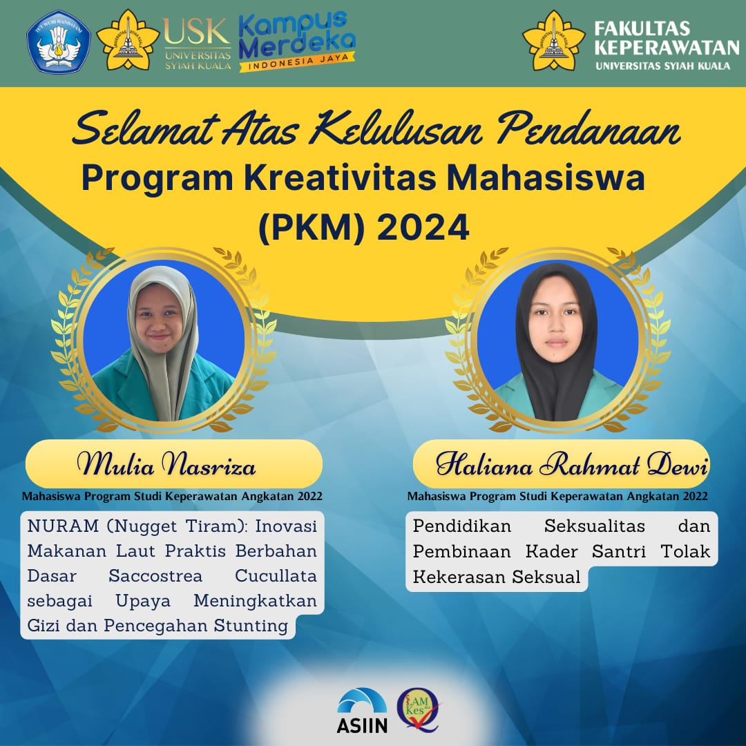 MAHASISWA FAKULTAS KEPERAWATAN USK LOLOS KE TINGKAT NASIONAL DALAM PROGRAM KREATIVITAS MAHASISWA (PKM) TAHUN 2024