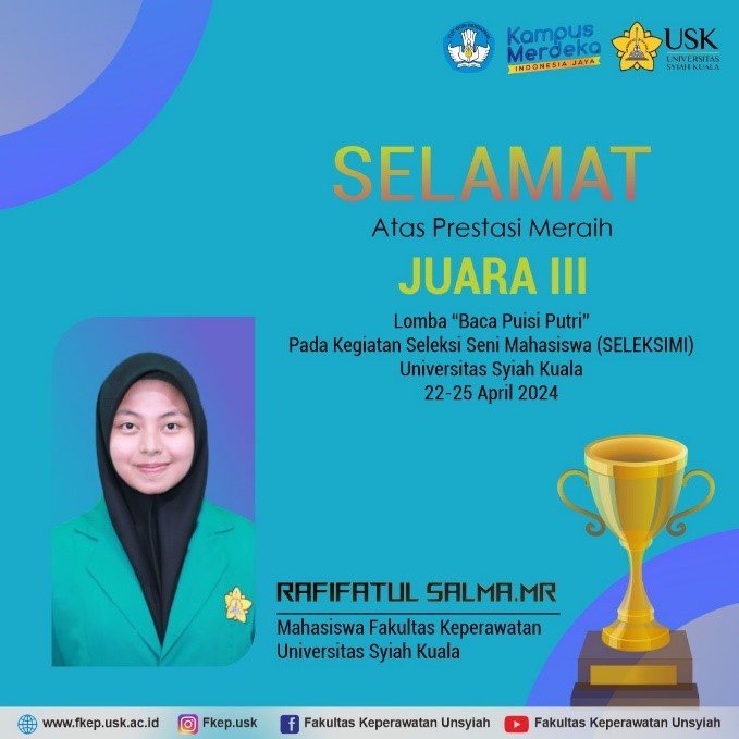PRESTASI SENI MAHASISWA: MAHASISWA KEPERAWATAN RAIH JUARA 3 LOMBA “VOCAL GRUP” DAN JUARA 3 LOMBA “BACA PUISI PUTRI”